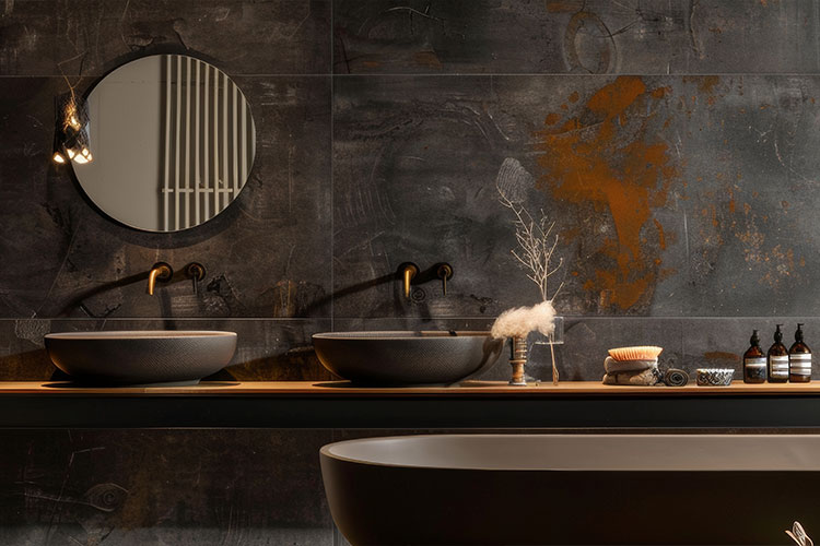 Bagno industriale: carattere urbano e materiali autentici per spazi d’impatto